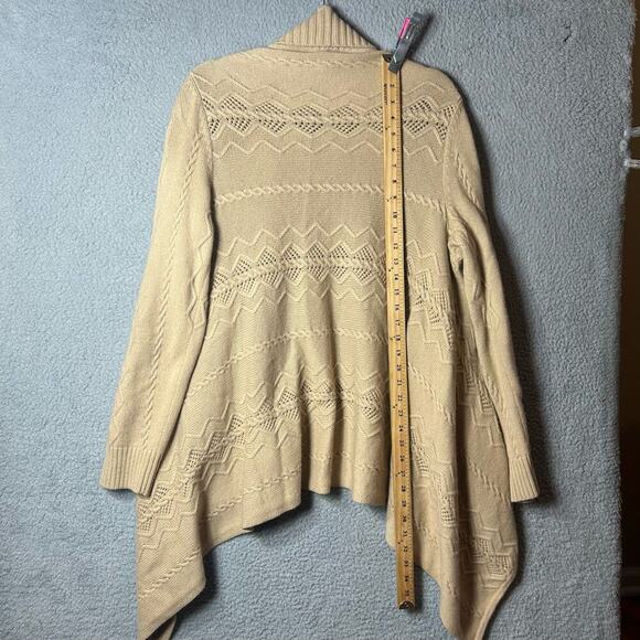 Jones New York Sweater Womens L Tan Angora Rabbit Lambs Wool Open Front Cardigan - Picture 7 of 12